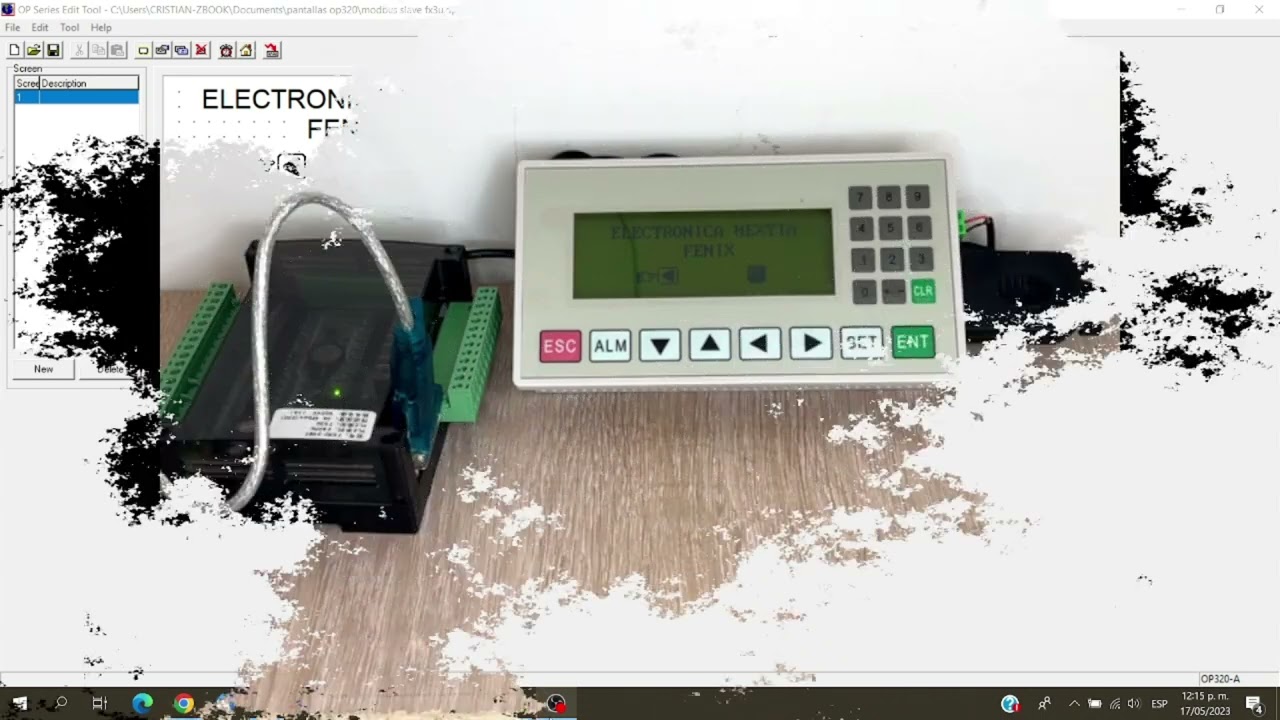 PLC FX3U 24MT CONEXION RS485 MODBUS RTU ESCLAVO CON HMI OP320A