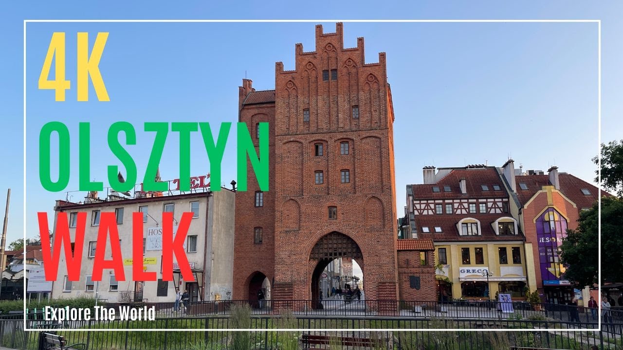 Poland 4K30 &bull; Olsztyn Walk - One Hour Morning Walking through Olsztyn Old Town with City Sounds