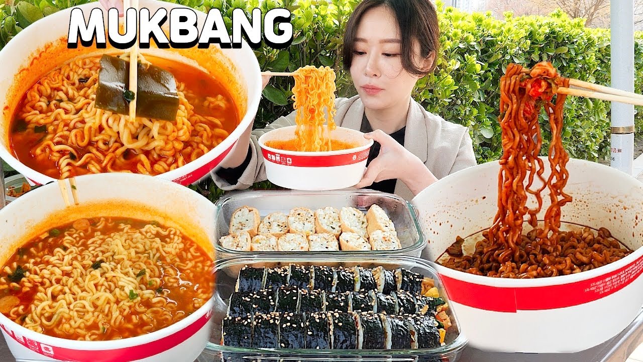 OUTDOOR MUKBANGㅣ날씨가 너무 좋네요 🌷김밥,유부초밥 싸서 한강에서 틈새라면,너구리,짜파게티,오모리김치찌개라면 먹방🍜Kimbap,yubu chobap,Ramyun