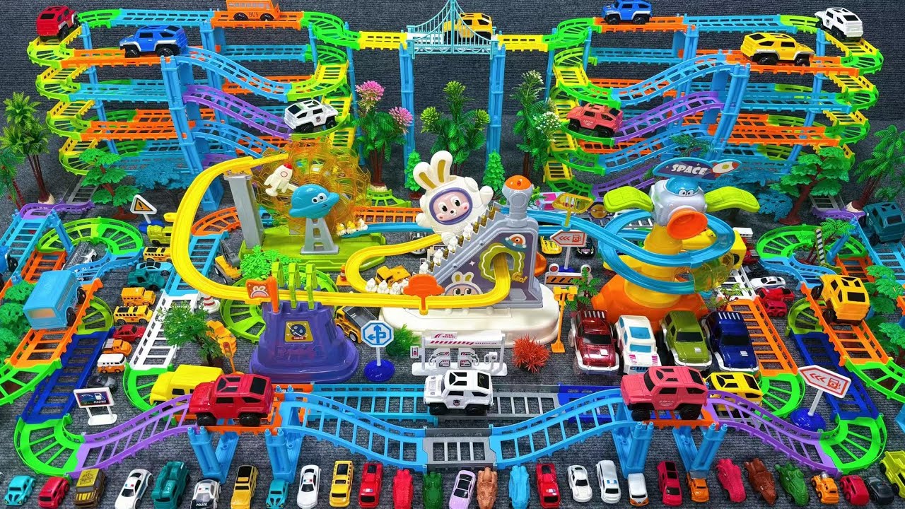 14 minutes of satisfying Space Rabbit Stair Climbing Track and SUV Track  toy ASMR | Toy