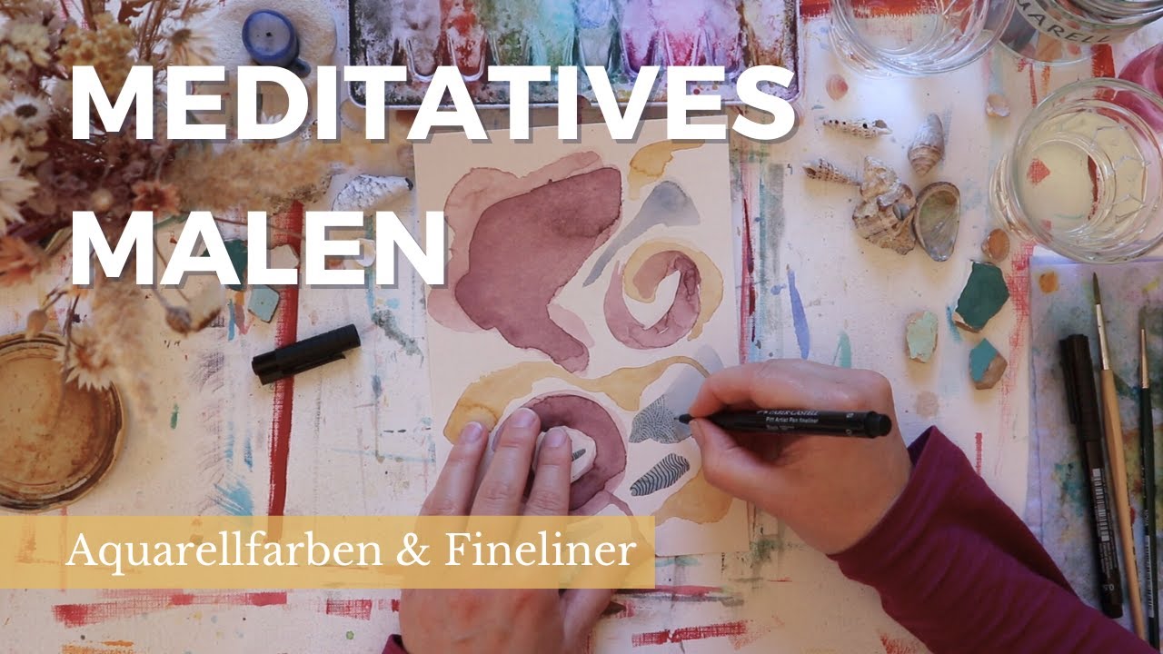 Aquarell zum Entspannen | einfache Aquarell Übung mit Fineliner