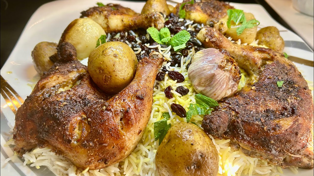 Baked Chicken recipe | with Saffron,Rice and Raisins| easy & delicious