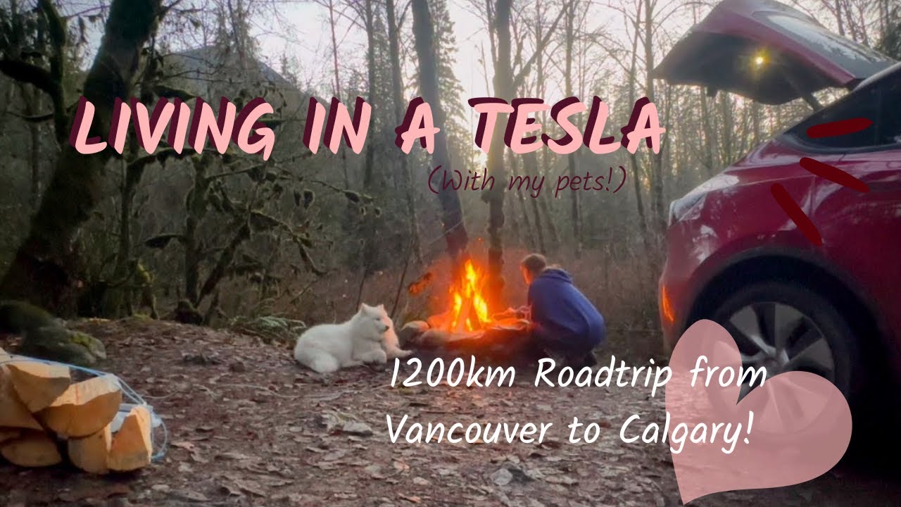 LIVING IN A TESLA - 1200km Roadtrip from Vancouver to Alberta (fulltime travel)