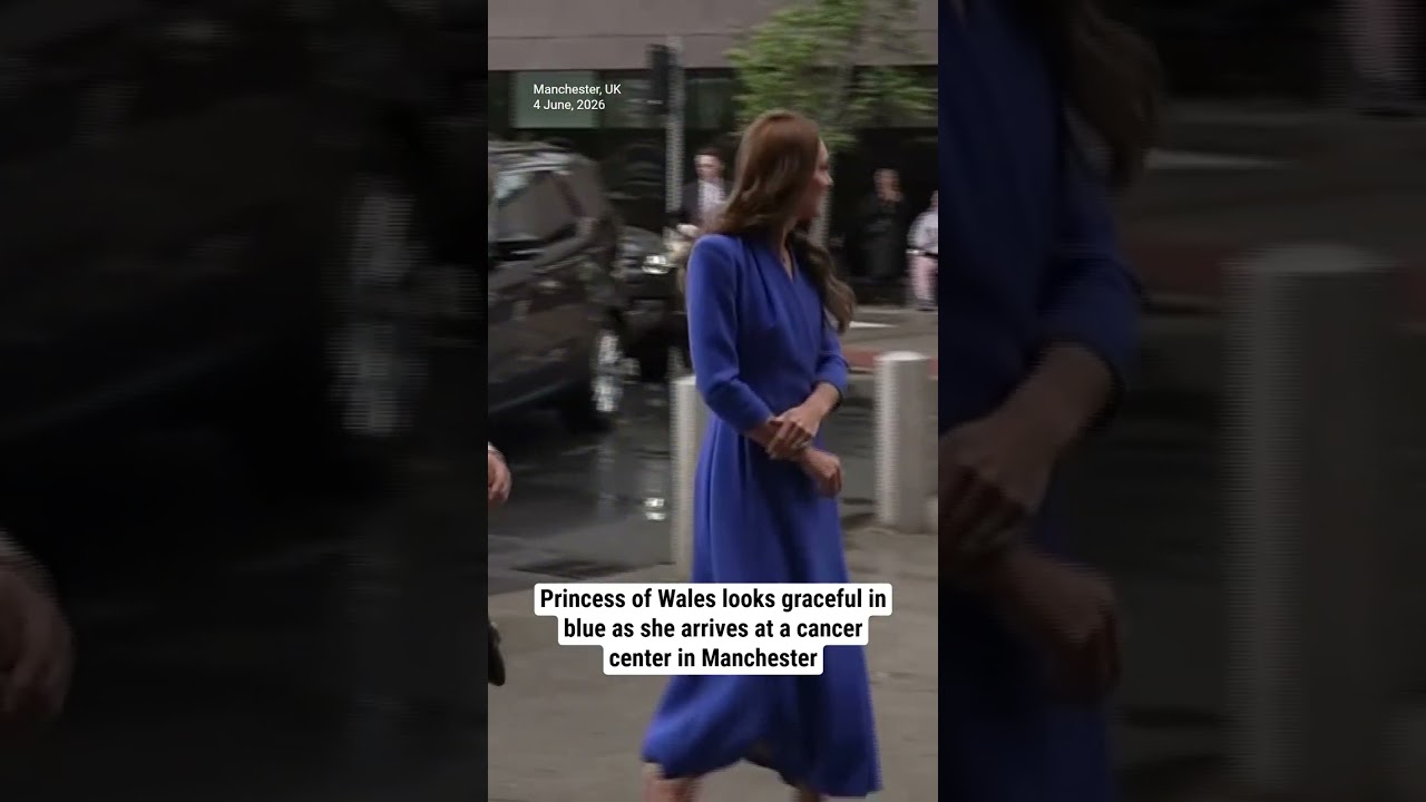 Princess of Wales looks graceful in blue as she arrives at a cancer center in Manchester