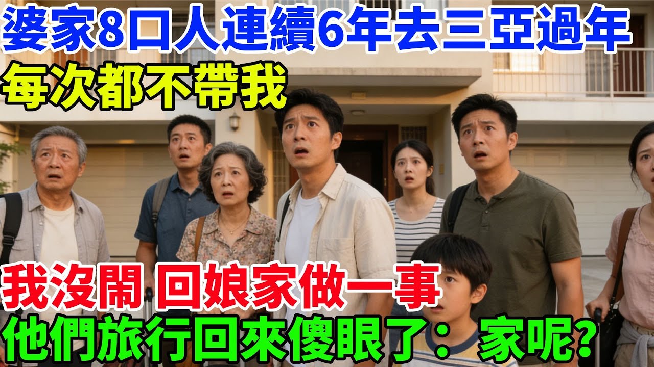 婆家8口人連續6年去三亞過年，每次都不帶我，我沒閙，回孃家做一事，大年初八他們旅行回來傻眼了：家呢？#故事頻道#情感故事#家庭故事#婆媳