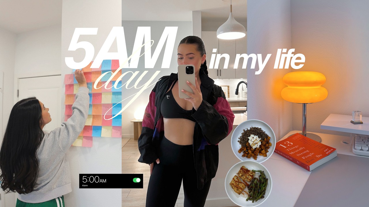5AM Day in My Life doing 75 Hard | productive morning routine, workouts, + healthy habits 🌱