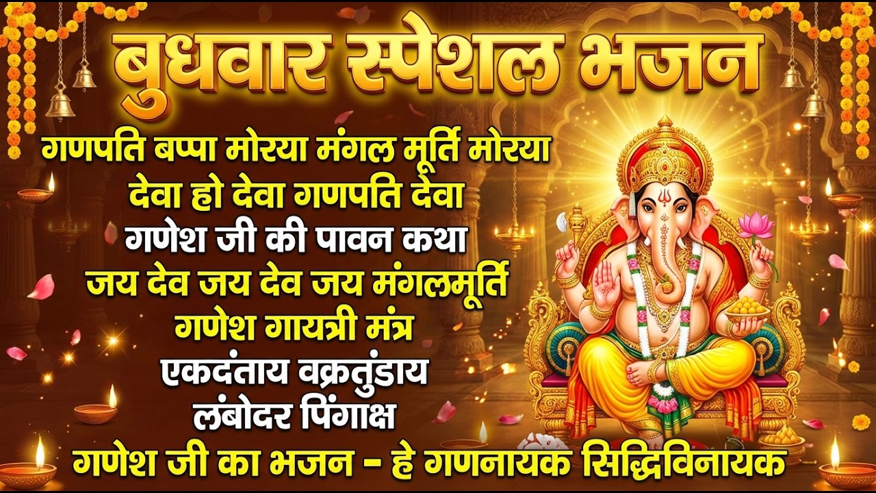 बुधवार भक्ति भजन - ॐ गं गणपतये नमो नमः, वक्रतुंड महाकाय, सुखकर्ता दुखहर्ता, गणेश अमृतवाणी व आरती II