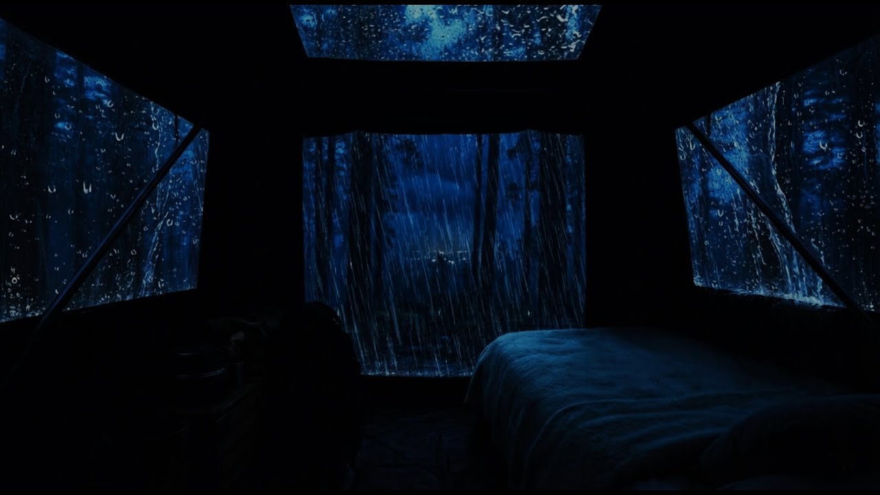 Rainy Night Beneath a Quiet Open Shelter | Canvas Rain Sounds
