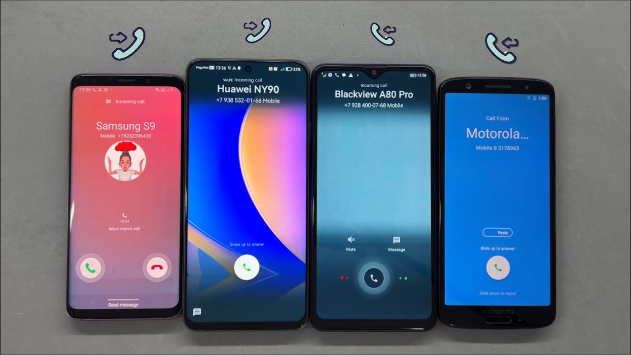 Huawei NY90 + Samsung Galaxy S9 + Blackview A80 Pro + Motorola Moto 1S Incoming call