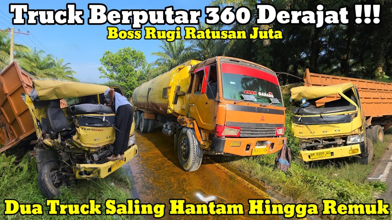 Truck Berputar 360 Derajat || Dua Truck Saling Hantam Hingga Remuk Di Bukit Kodok