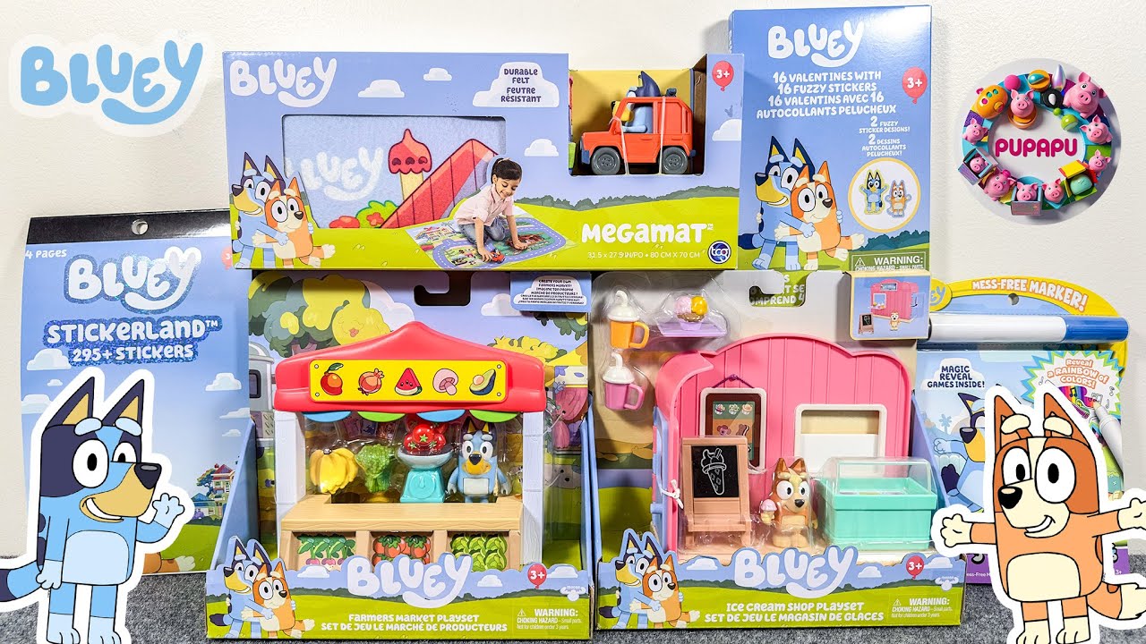 ASMR Unboxing Bluey Farmer's Market | Bluey Ice Cream Shop | Bluey Megamat | No Talking Video