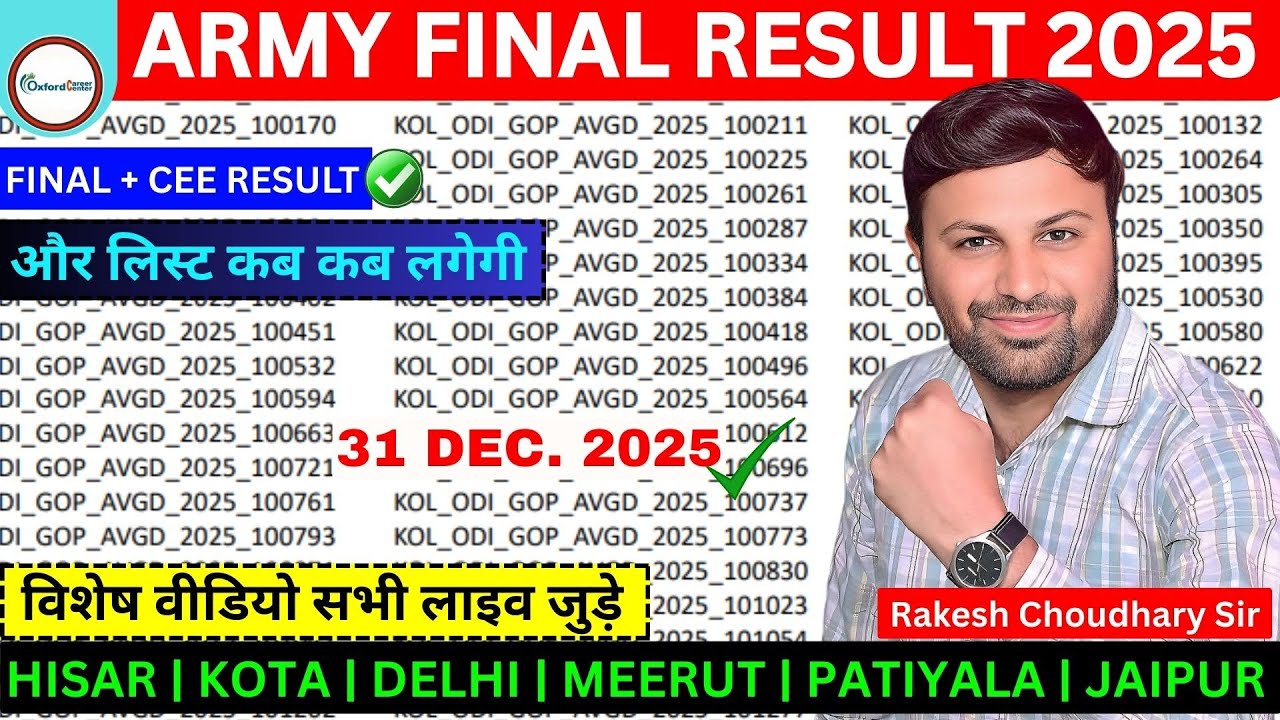 ARMY AGNIVEER RESULT 2025 FINAL, CEE RESULT और लिस्ट कब लगेगी ARMY ALL ARO UPDATE 2025 | ARMY 2025