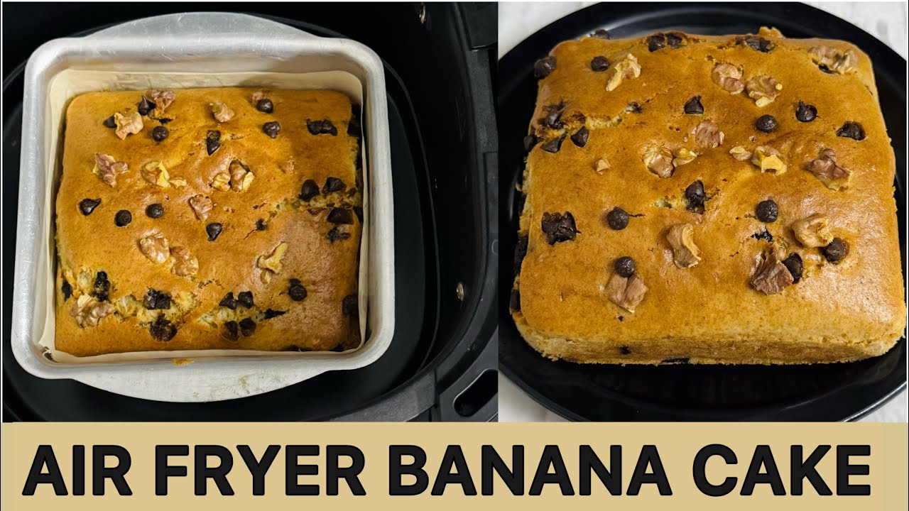 Soft & Spongy Banana Cake In Air Fryer | Air Fryer Eggless Banana Walnut Cake | केक रेसिपी
