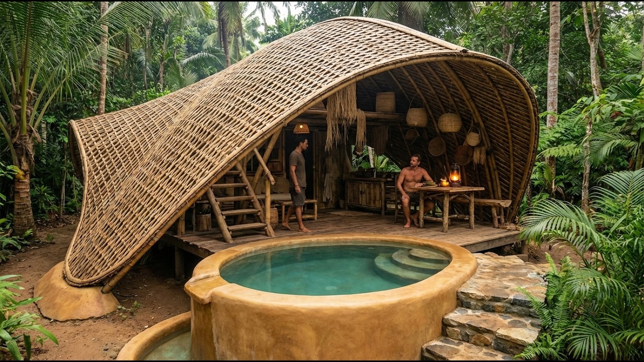 World’s Most Beautiful Bamboo House Built by Hand, Real Life In Jungle