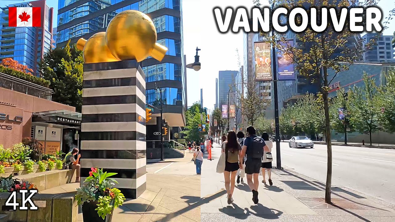 🇨🇦 【4K】☀️ Downtown Vancouver BC, Canada. Amazing sunny day.  Relaxing Walk. August 2024.