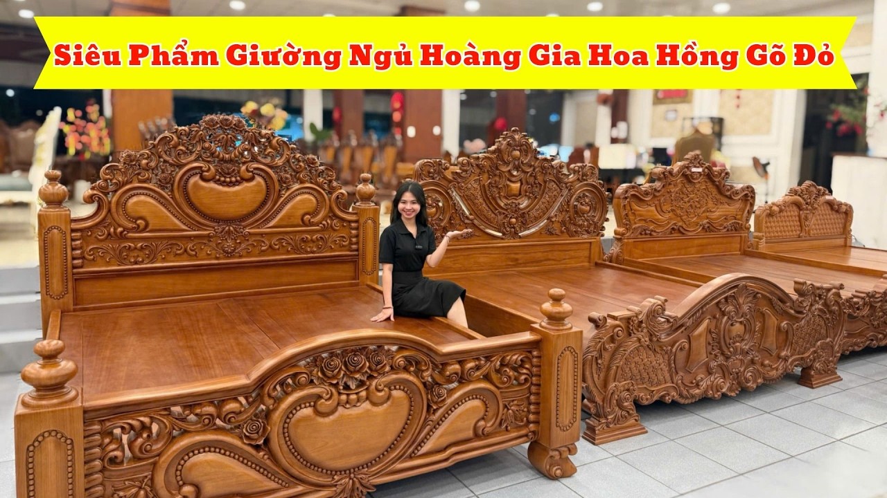 Đẳng Cấp Phòng Ngủ Hoàng Gia – Giường Gõ Đỏ Hoa Hồng 2m x 2m Siêu VIP