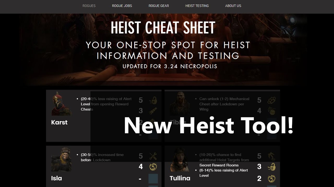 New Poe Tool: Heist Cheat Sheet Website