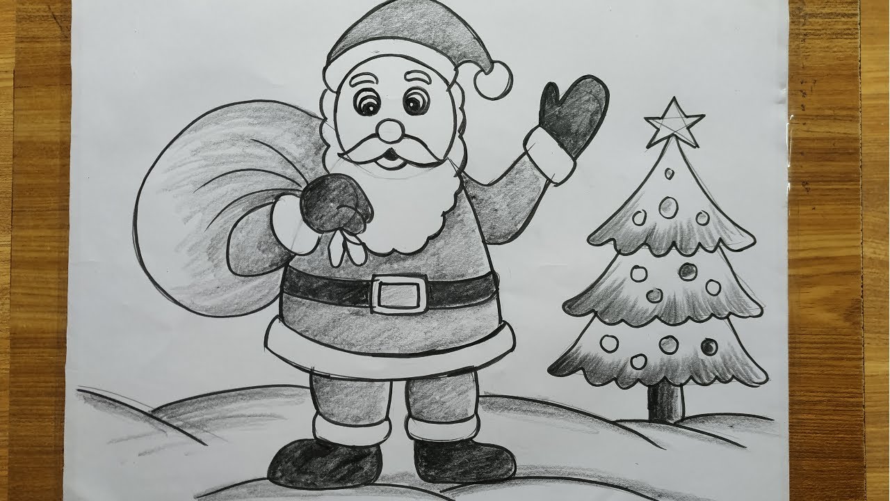 santa claus drawing very easy step by step,how to draw santa  claus with christmas tree step by step