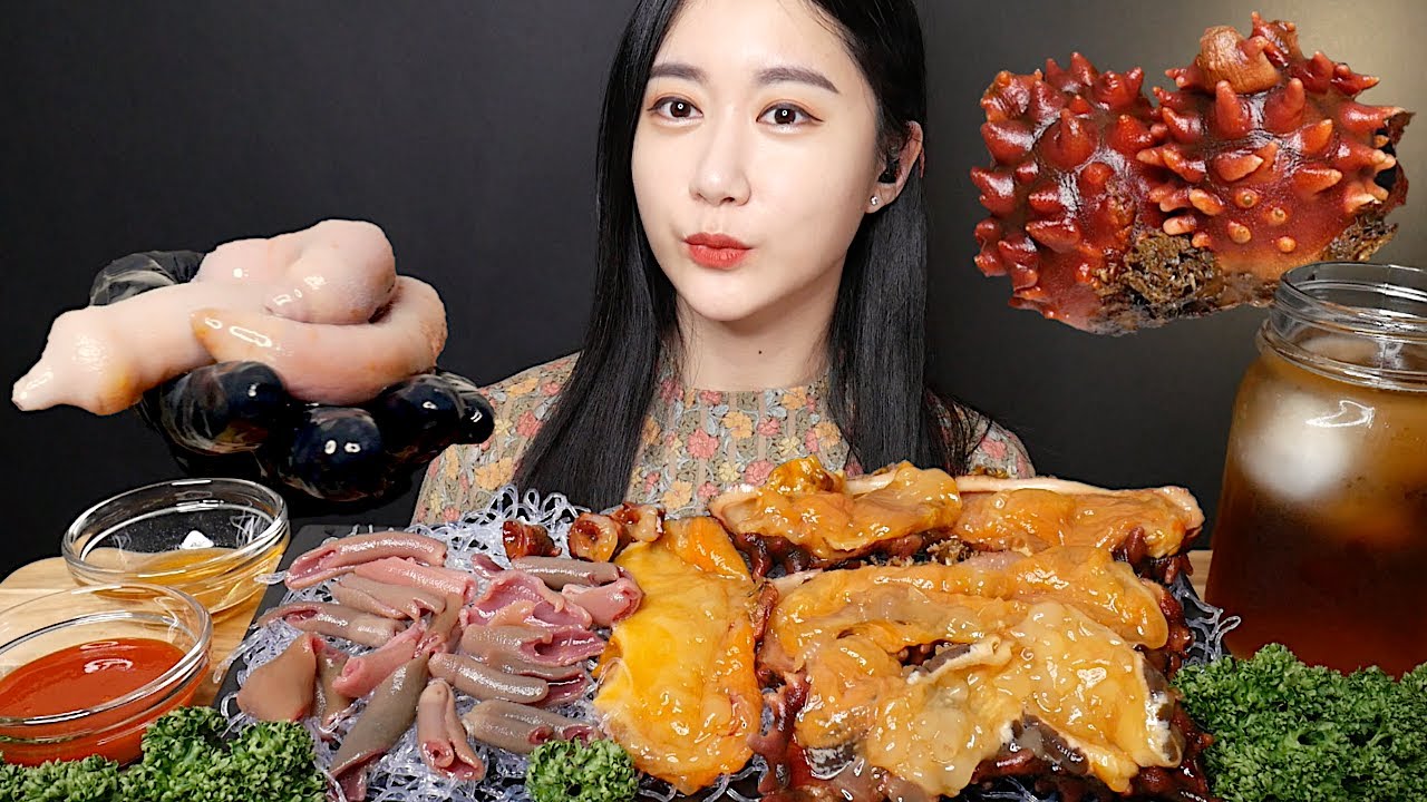 MUKBANG Морской ананас Рыба-пенис [Spoon Worm Sea Pineapple] Real Sound MUKBANG |ASMR| EATING SOUND