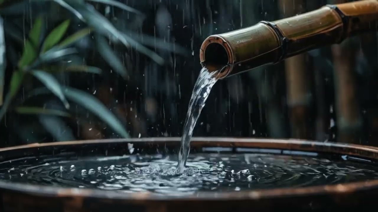 Rain & Bamboo Water Sound 🎋 | Deep Sleep Relaxation 4K Nature Ambience