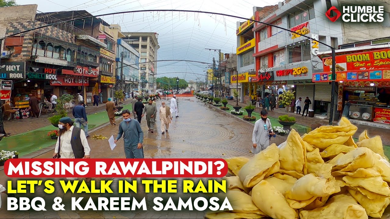 City Walk in Rain on Bank Road Saddar Rawalpindi | Best Street Food | Karim Samosa | Gakhar Plaza