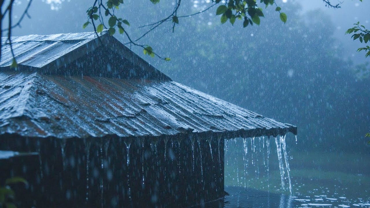 Relaxing Night Rain Ambience 🌙 Roof Rain Sounds for Sleeping Fast & Stress Relief