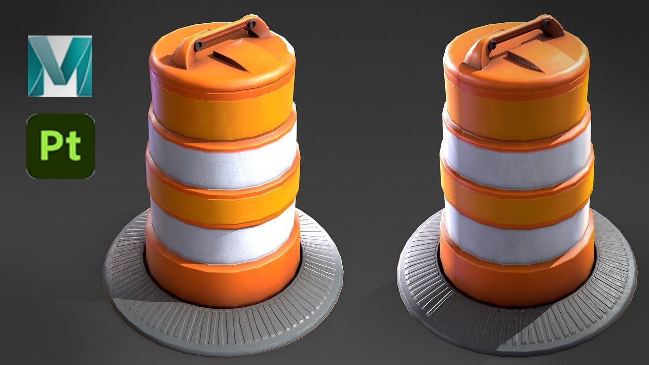Stylized Street Traffic Cone Barrel in Autodesk Maya 2022 and Substance 3D Painter