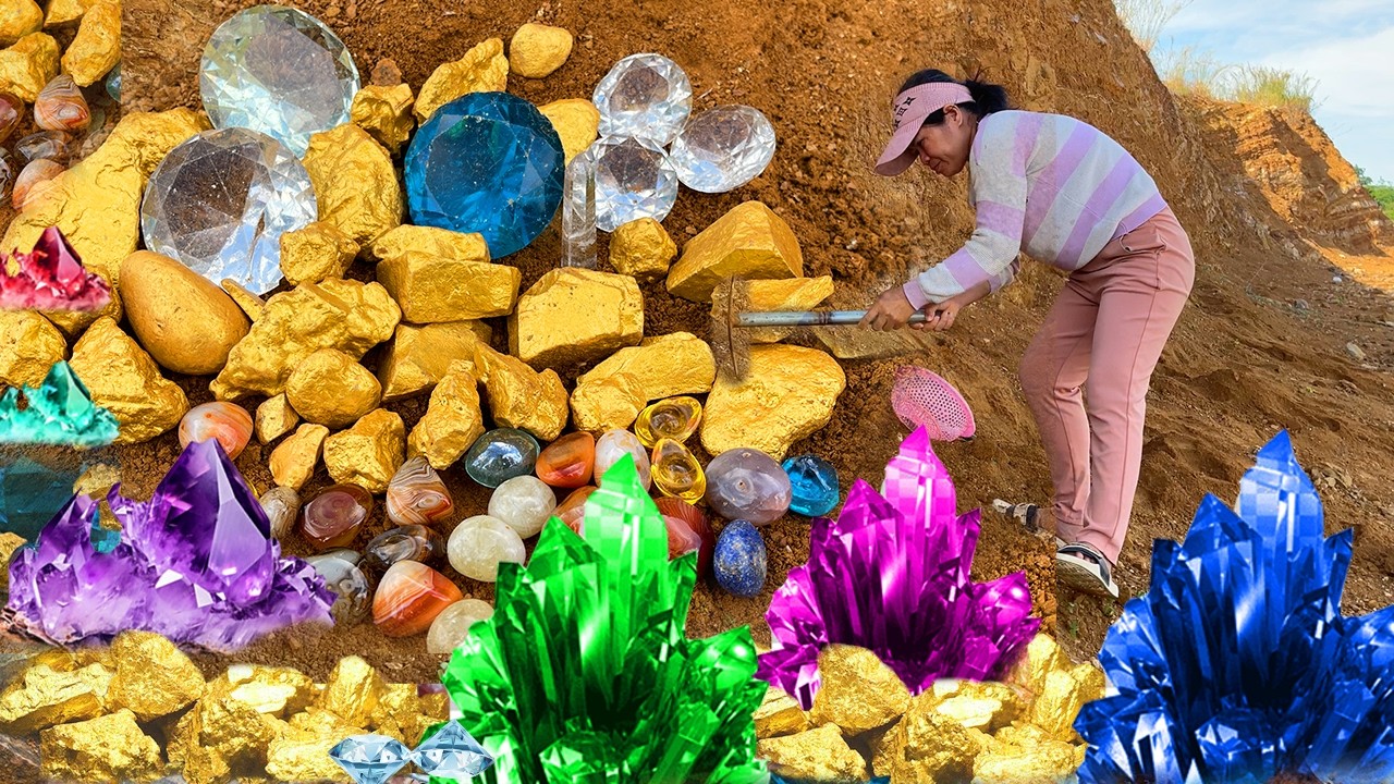 Great Finding Natural Gold, Diamond Amethyst. Diamonds, Quartz Crystal at the gold zone