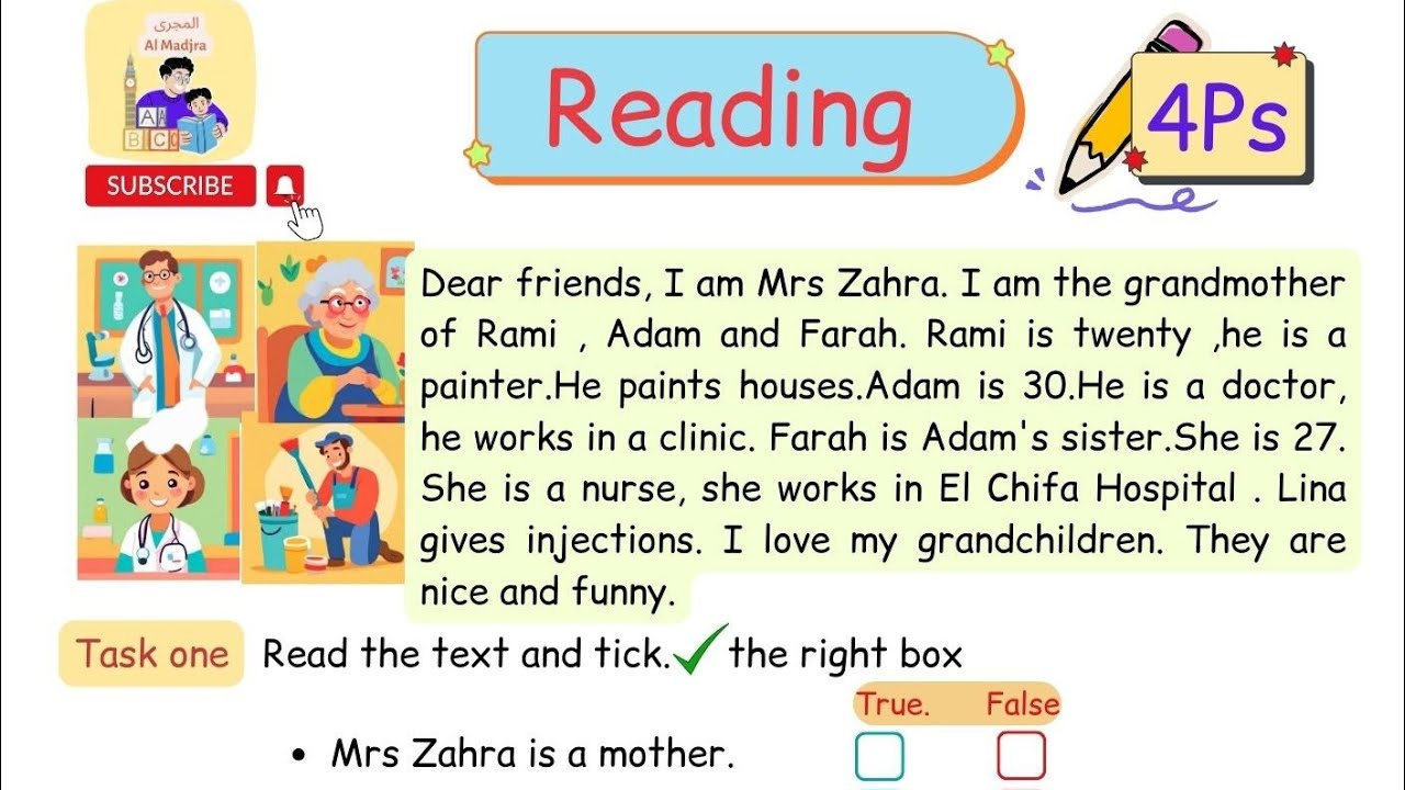 السنة 🇬🇧 الرابعة ابتدائي-دراسة نص-4Ps- Reading Comprehension