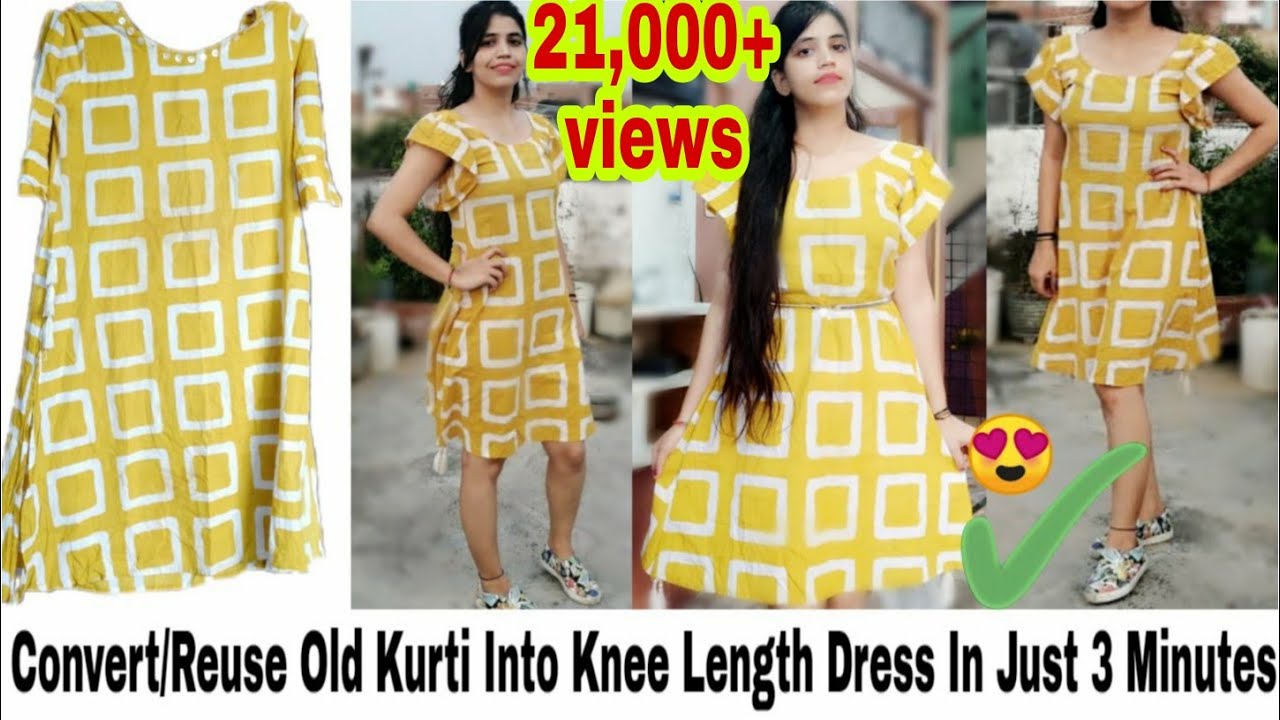 DIY:Convert/Reuse Old Kurta Into Knee Length Dress In just 3 Minutes|Dress From Kurti| NeshaFashion