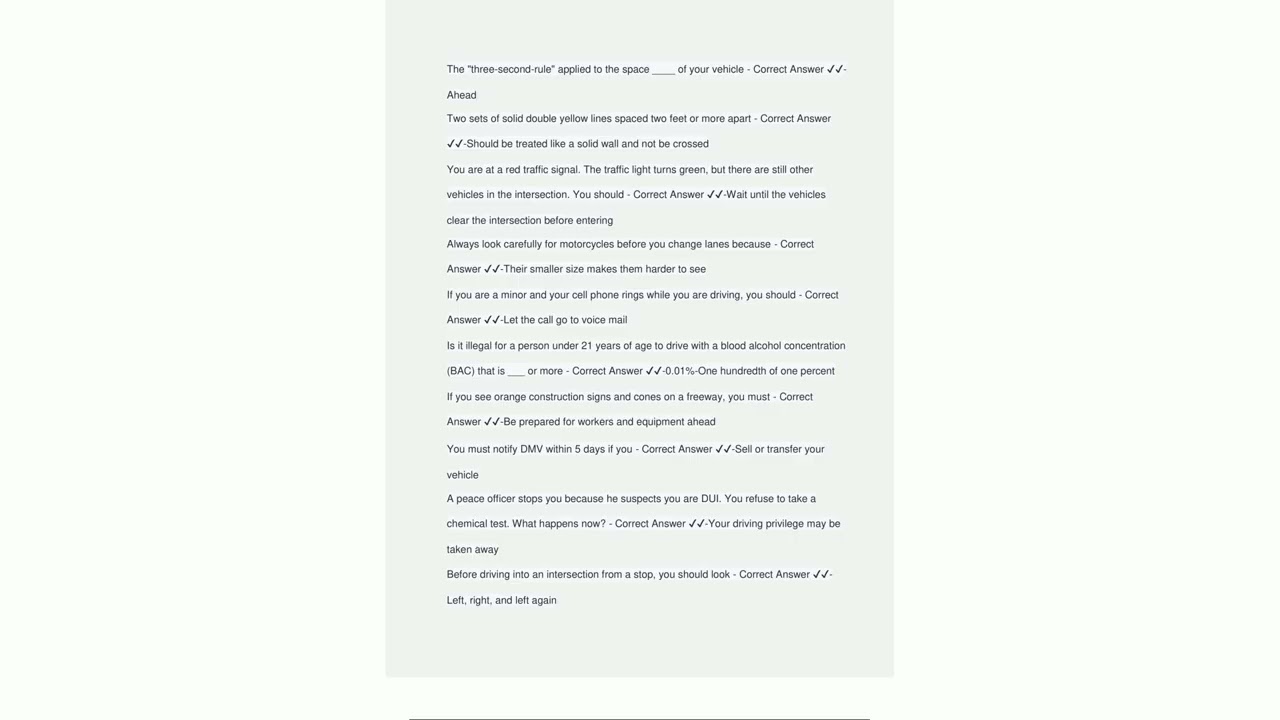 California DMV Permit Test Questions and Answers77