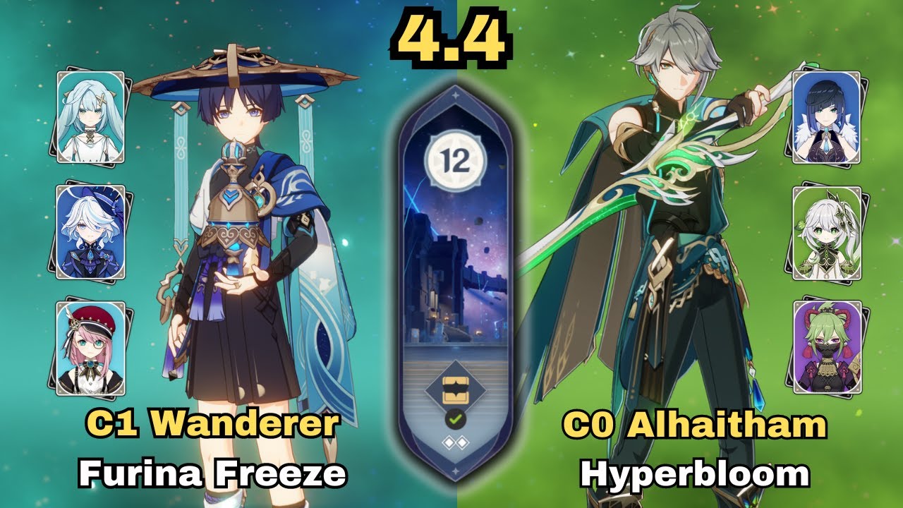 C1 Wanderer Furina Freeze & C0 Alhaitham Hyperbloom | 4.4 Spiral Abyss Genshin Impact