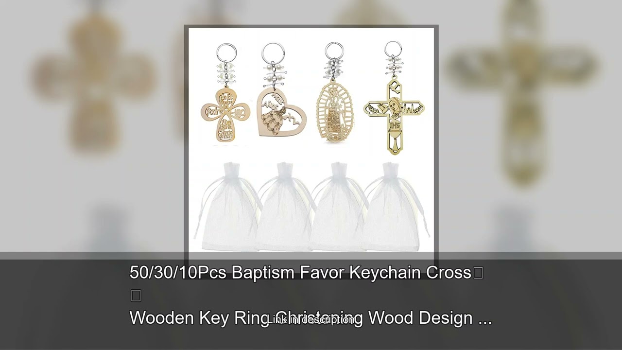 50/30/10Pcs Baptism Favor Keychain Cross Wooden Key Ring Christening Wood Design Key Ring With