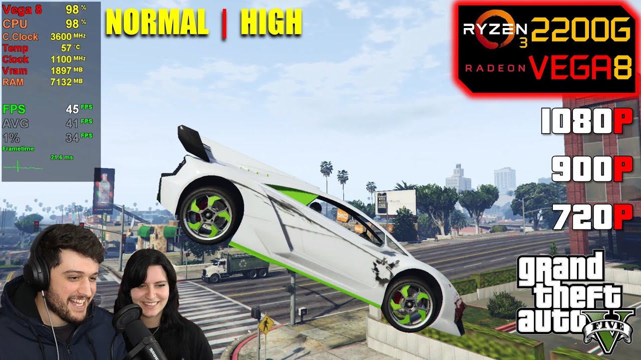 Ryzen 3 2200G + Vega 8 | GTA 5 - 1080p, 900p, 720p