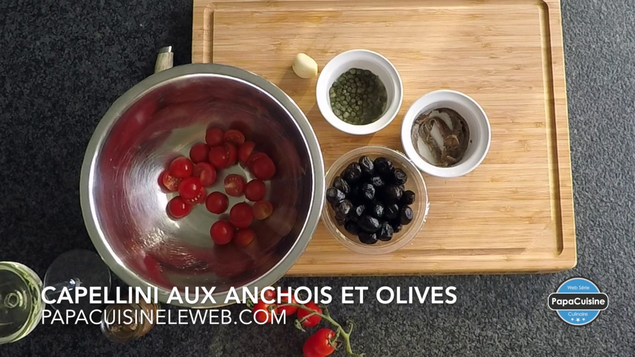 Capellini aux anchois, câpres et olives noires!