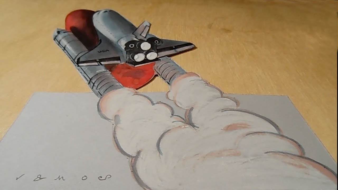 Drawing Spaceship Atlantis - 3D Space Shuttle Illusion - VamosART