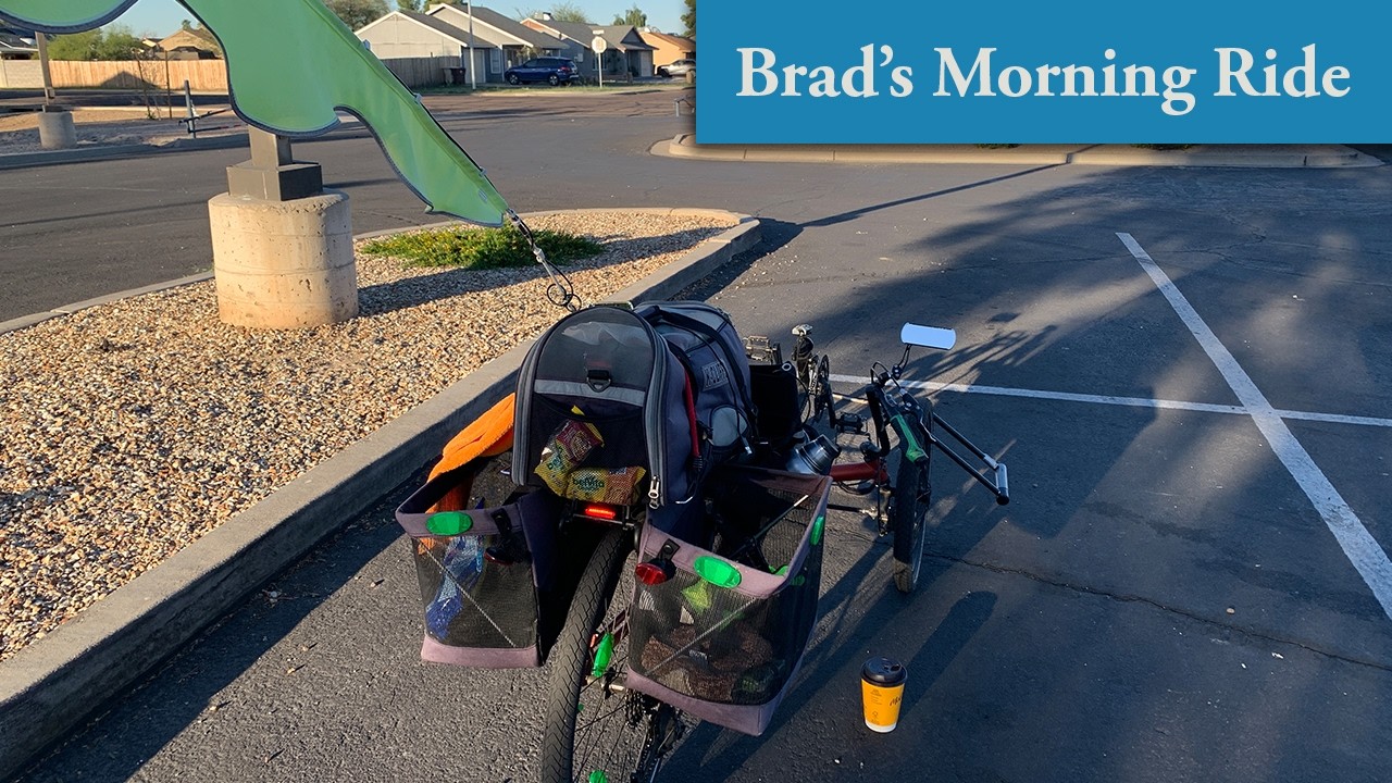 Riding from Crossroads Plaza to Sundance Park, point-of-view, on a recumbent trike
