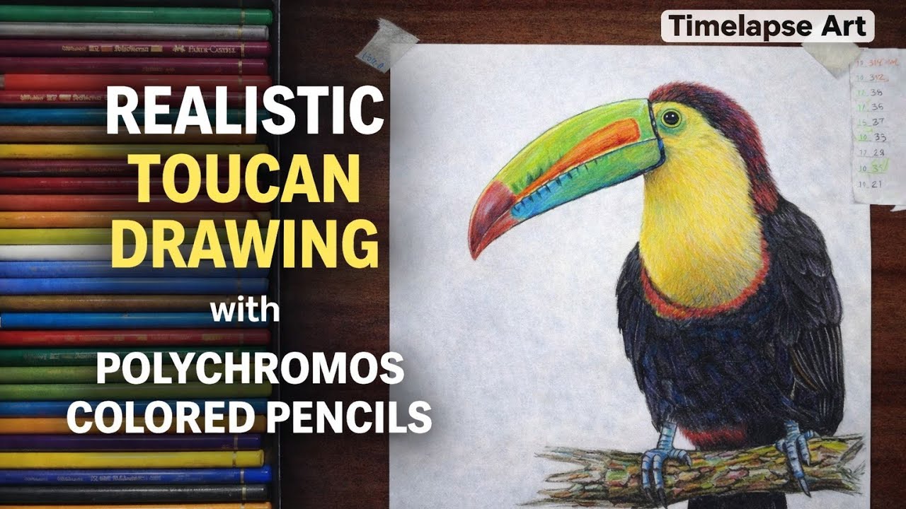 Realistic Toucan Drawing | Polychromos Colored Pencils