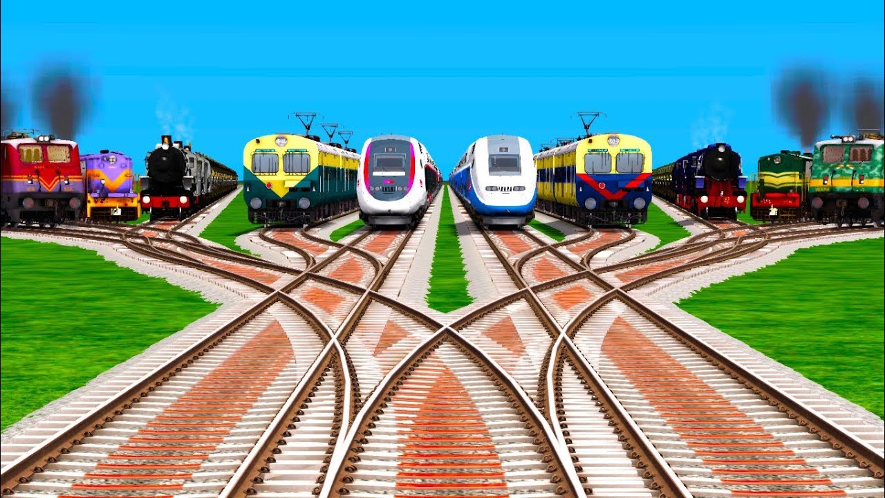 All Realstic Trains Crossing Epic Bumpy Railroad Tracks ll Extreme Indian train Simulator Classic 