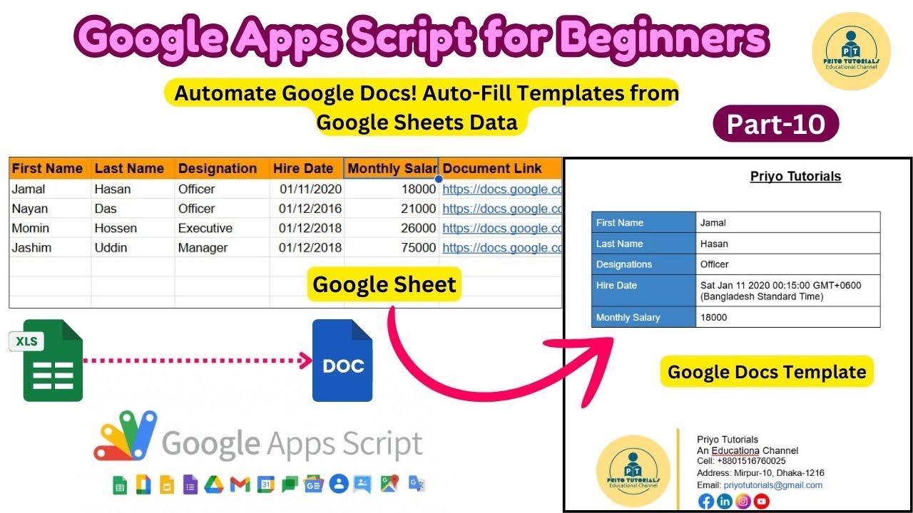 Automate Google Docs! Auto-Fill Templates from Google Sheets Data Using Google Apps Script P-10