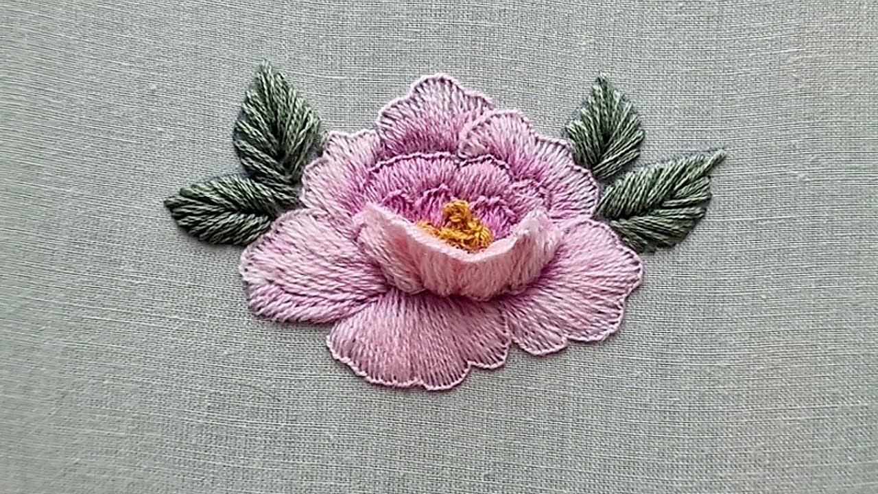 Rose StumpWork - Satin stitch - Wool Flower Embroidery