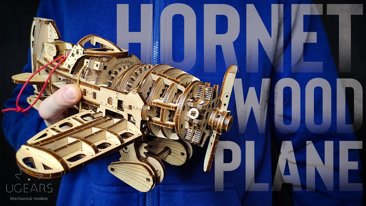 Assembly Wooden Plane with a Wind-Up & Movable Ailerons!!! Ugears Mad Hornet Airplane | Timelapse