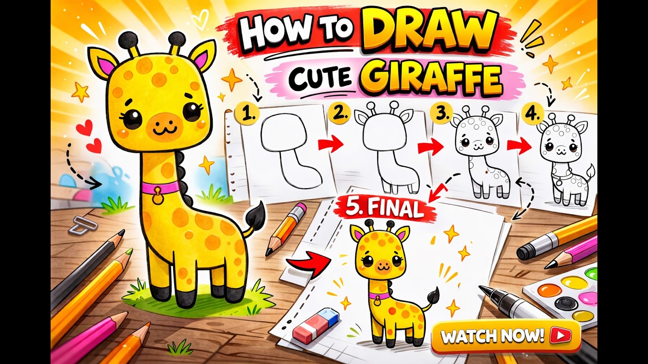 Cute Giraffe Drawing Tutorial  | Easy Drawing for Kids & Beginners
