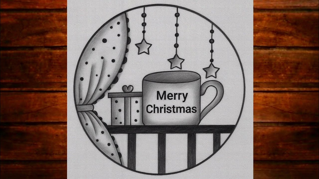 Christmas Drawing Pencil Shading🎅🎄🎁/Christmas Drawing Easy/Circle Drawing /christmas pencil/Mug Art