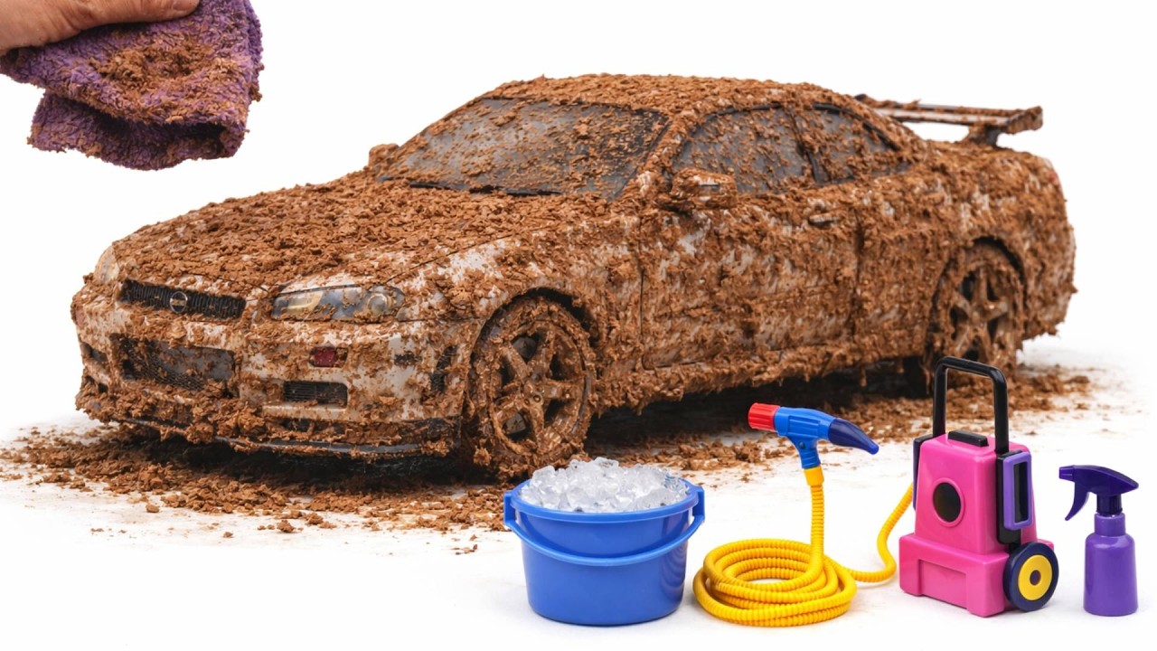 Super Realistic Cleaning of a Silver-Blue 1:24 Nissan Skyline R34 After Dusty Off-Road