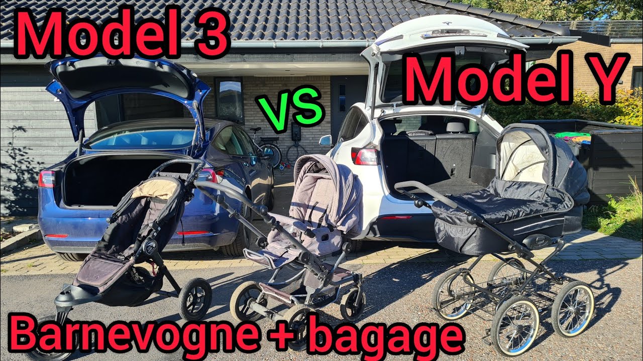 Tesla Model 3 og Model Y - Barnevogn + bagagetest