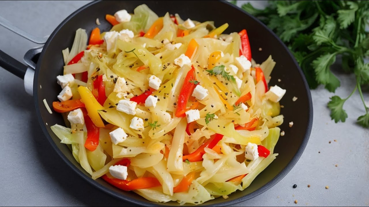 Spitzkohl-Pfanne mit Paprika und Feta: Leicht, schnell und unwiderstehlich!