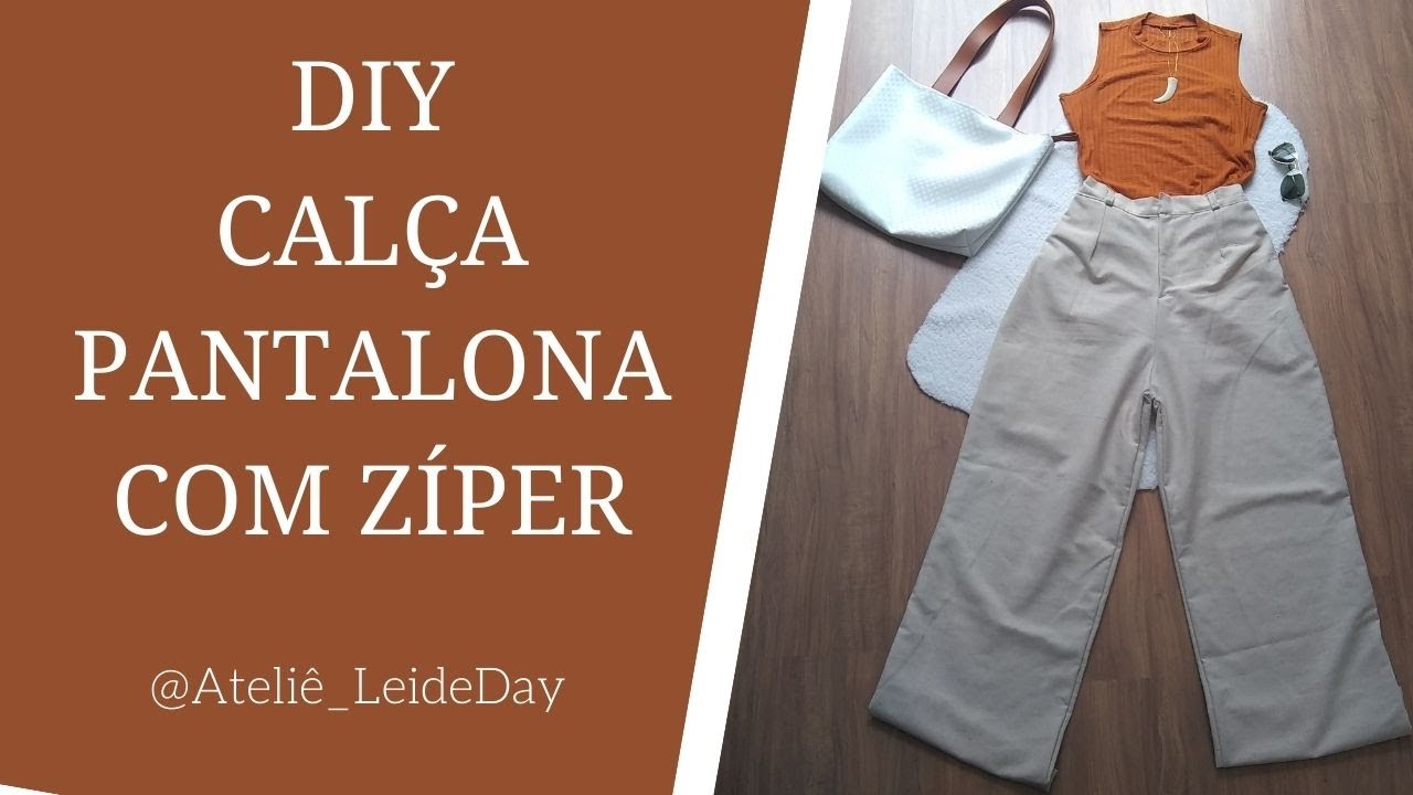 DIY - COMO FAZER CALÇA PANTALONA COM ZÍPER E BOLSO - FÁCIL E BONITA