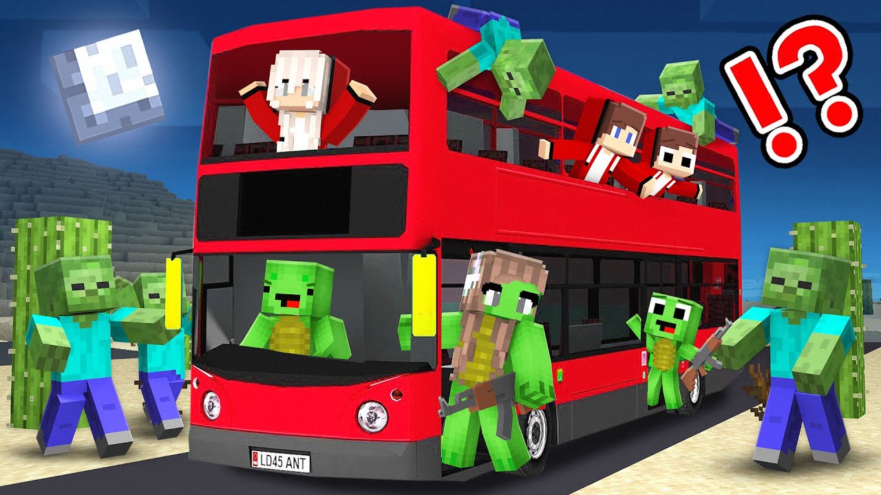 JJ Family and Mikey Family Survive their First BUS TRIP on ZOMBIE APOCALYPSE in Minecraft - Maizen