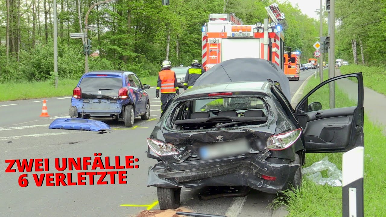 [ZWEI UNFÄLLE KURZ NACHEINANDER] - 6 Verletzte | 5 Autos beteiligt | Feuerwehr Düsseldorf -